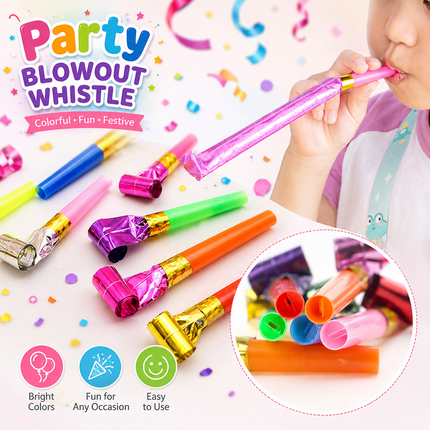 40 Piece Party Whistle and Blowout Set - 20 Whistle Balloons and 20 Party Blowers, Colourful Noise Makers for Birthdays, Celebrations and Party Bags