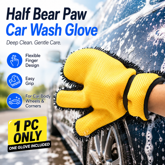 Half Bear Paw Car Wash Glove Chenille Microfiber Cleaning Mitt Soft Scratch-Free Auto Wash Mitt