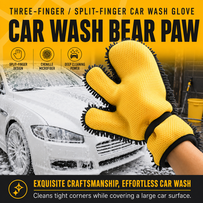 Half Bear Paw Car Wash Glove Chenille Microfiber Cleaning Mitt Soft Scratch-Free Auto Wash Mitt – product detail