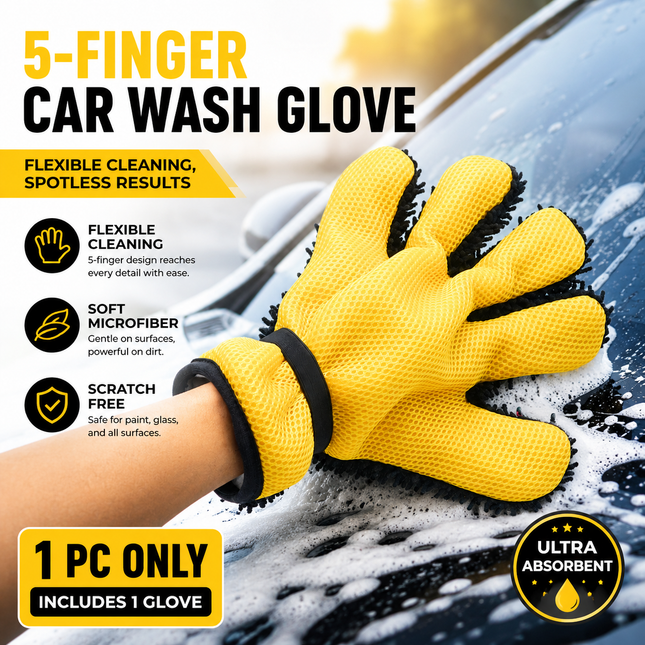 Five Finger Car Wash Glove Chenille Microfiber Cleaning Mitt Soft Scratch-Free Auto Wash Glove
