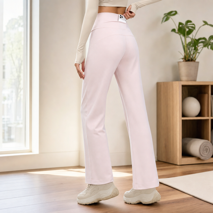Pink Women's High Waisted Straight Leg Yoga Pants (S size)- Spandex Activewear with Peach Shape Back Detail, Rear Waist Pocket and Relaxed Fit for Pilates and Casual Wear