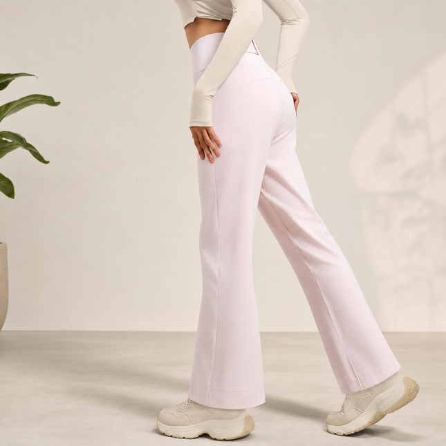 Pink Women's High Waisted Straight Leg Yoga Pants (XXL size)- Spandex Activewear with Peach Shape
