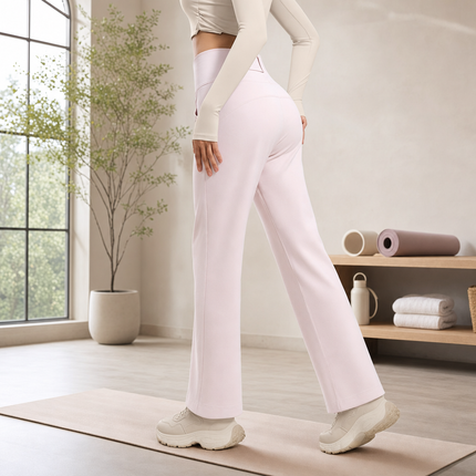 Pink Women's High Waisted Straight Leg Yoga Pants (XXL size)- Spandex Activewear with Peach Shape Back Detail, Rear Waist Pocket and Relaxed Fit for Pilates and Casual Wear