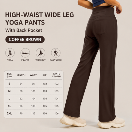 Women's High Waisted Straight Leg Yoga Pants (L size) - Coffee Brown, Relaxed Full Length Fit with Rear Waist Pocket for Yoga, Pilates, Walking and Everyday Athleisure