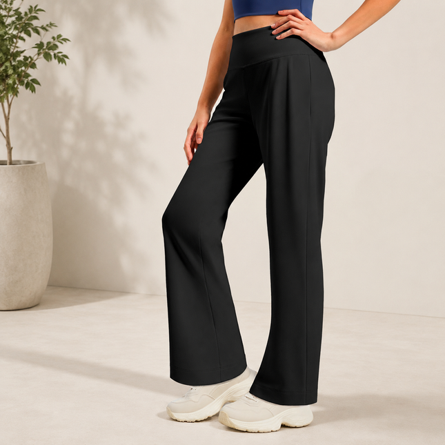 Black Womens High Waist Straight Leg Yoga Pants (XL size)- Loose Fit Full Length Activewear
