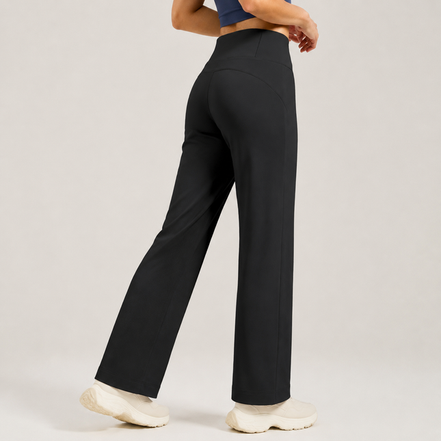 Black Womens High Waist Straight Leg Yoga Pants (XXL size)- Loose Fit Full Length Activewear – product detail