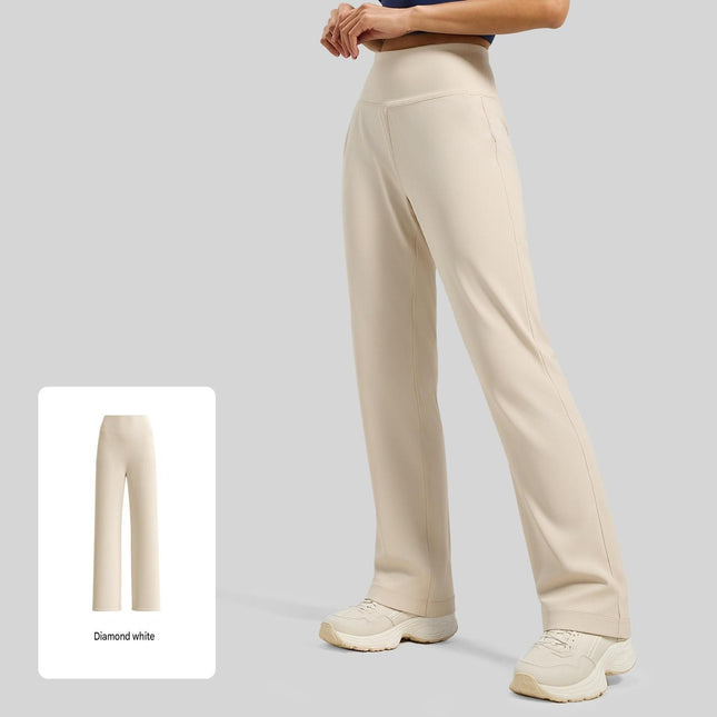 Women's High Waisted Straight Leg Yoga Pants (S size)- White Loose Fit Activewear with Back