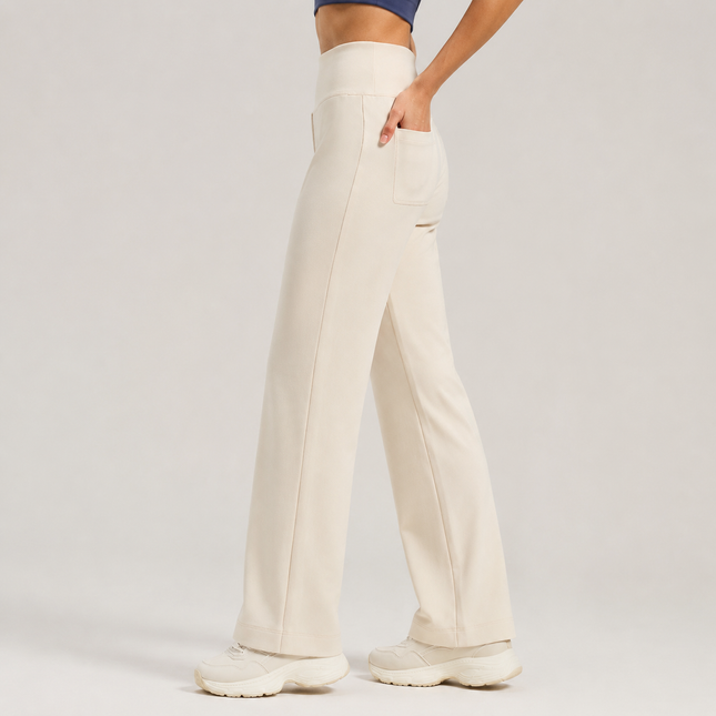 Women's High Waisted Straight Leg Yoga Pants (S size)- White Loose Fit Activewear with Back – product detail