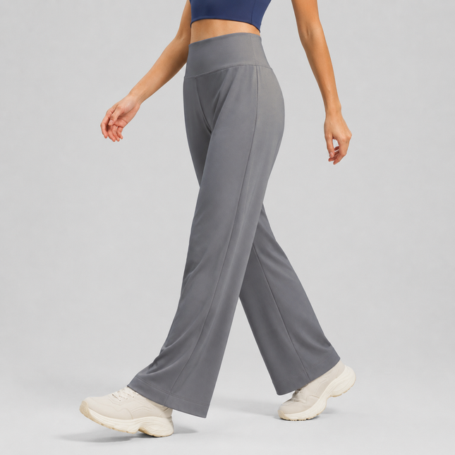 Women's High Waist Yoga Pants (XL size)- Grey Loose Straight Leg Full Length Trousers with