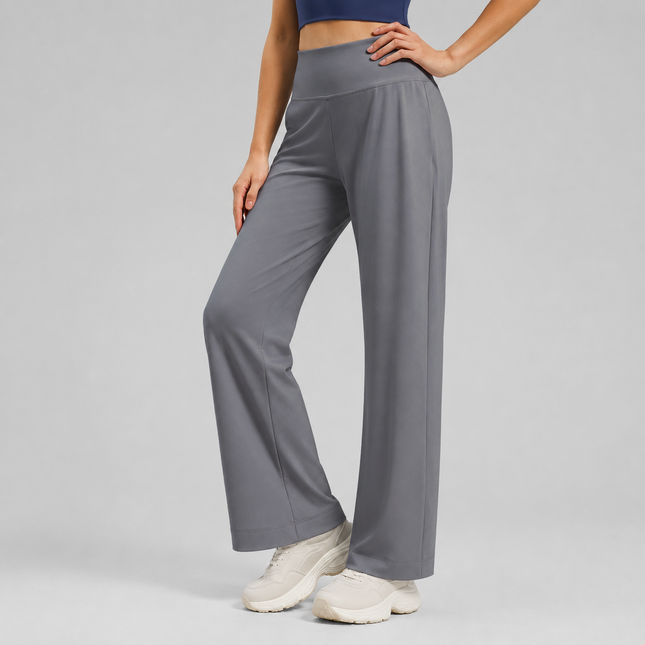 Women's High Waist Yoga Pants (XL size)- Grey Loose Straight Leg Full Length Trousers with – product detail