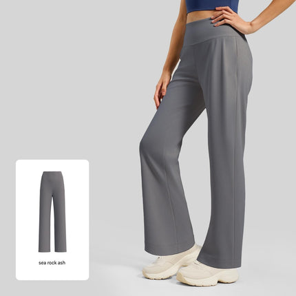 Women's High Waist Yoga Pants (XXL size)- Grey Loose Straight Leg Full Length Trousers with Rear Waist Pocket for Pilates, Studio Workouts, Lounging and Casual Wear