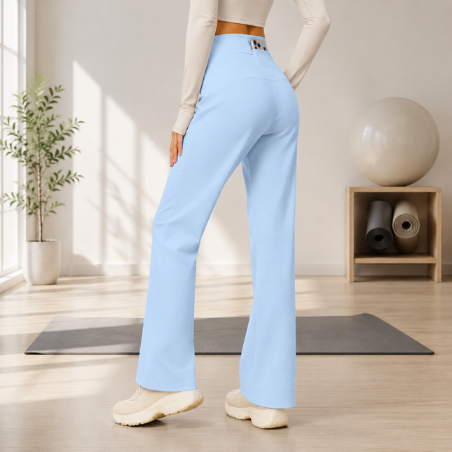 Women's High Waist Yoga Pants (M size)- Blue Loose Straight Leg Full Length Trousers with