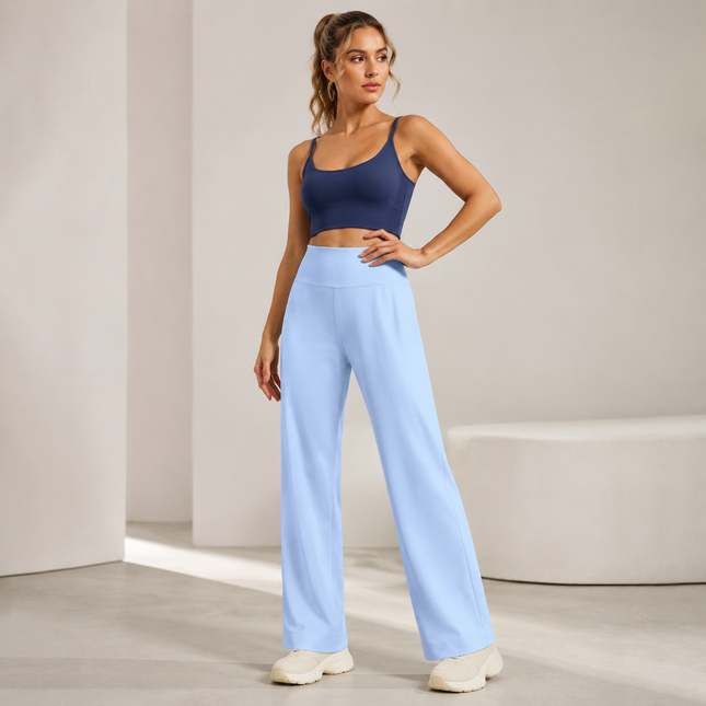 Women's High Waist Yoga Pants (XL size)- Blue Loose Straight Leg Full Length Trousers with – product detail