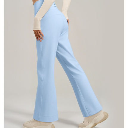 Women's High Waist Yoga Pants (XL size)- Blue Loose Straight Leg Full Length Trousers with Rear Waist Pocket for Pilates, Studio Workouts, Lounging and Casual Wear