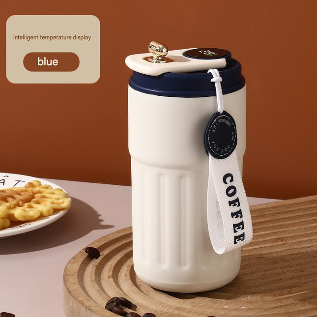 Smart Coffee Tumbler(Blue lid) 450ml Vacuum Insulated Travel Mugwith Temperature Display Leakproof – product detail