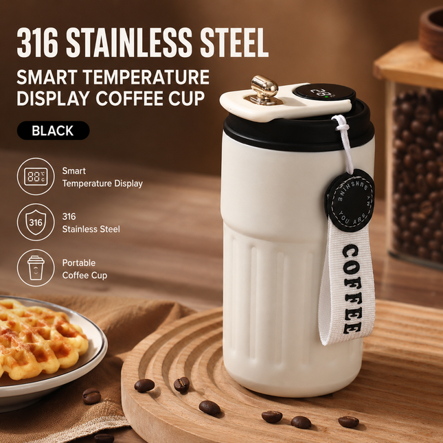 Smart Coffee Tumbler(Black lid) 450ml Vacuum Insulated Travel Mugwith Temperature Display