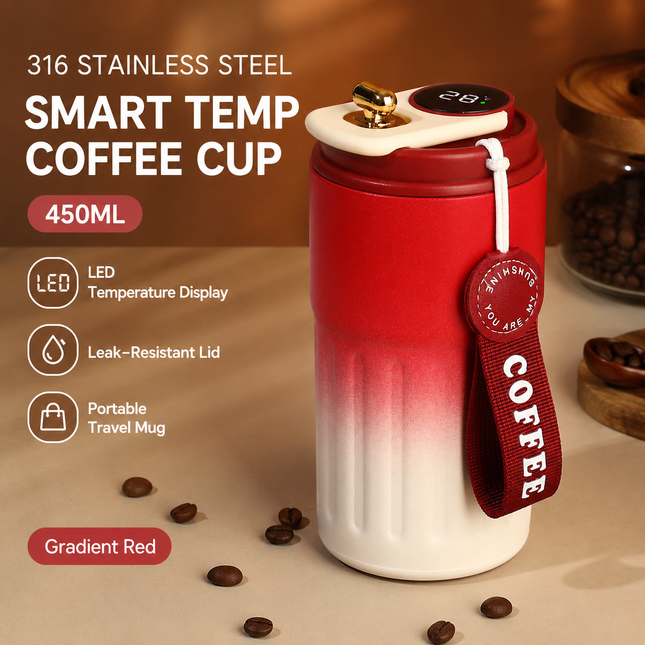 Smart Coffee Tumbler(Gradient red) 450ml Vacuum Insulated Travel Mugwith Temperature Display