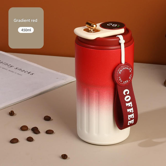 Smart Coffee Tumbler(Gradient red) 450ml Vacuum Insulated Travel Mugwith Temperature Display – product detail
