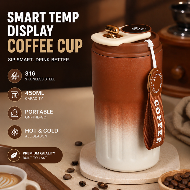 Smart Coffee Tumbler(Gradient brown) 450ml Vacuum Insulated Travel Mugwith Temperature Display