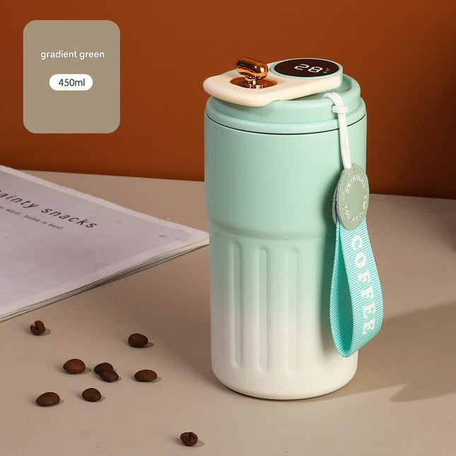 Smart Coffee Tumbler(Gradient Green) 450ml Vacuum Insulated Travel Mugwith Temperature Display – product detail