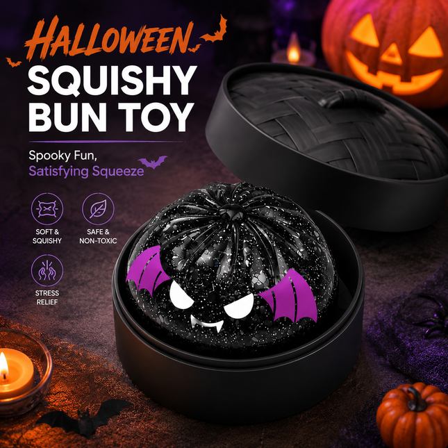 (Black Mini Bread) Halloween Slow-Rebound Soft Mini Bread Toy 8.5cm Stress-Relieving Squeeze Toy