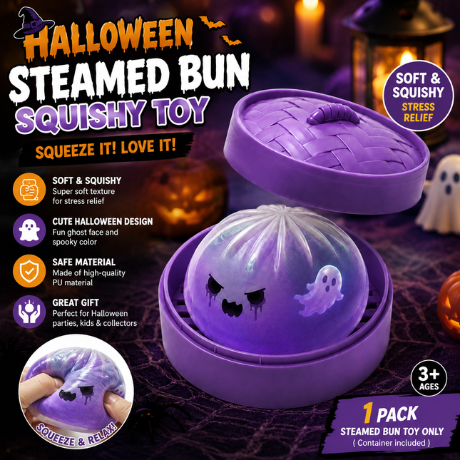 (Purple Ghost Buns) Halloween Slow-Rebound Soft Mini Bread Toy 8.5cm Stress-Relieving Squeeze Toy