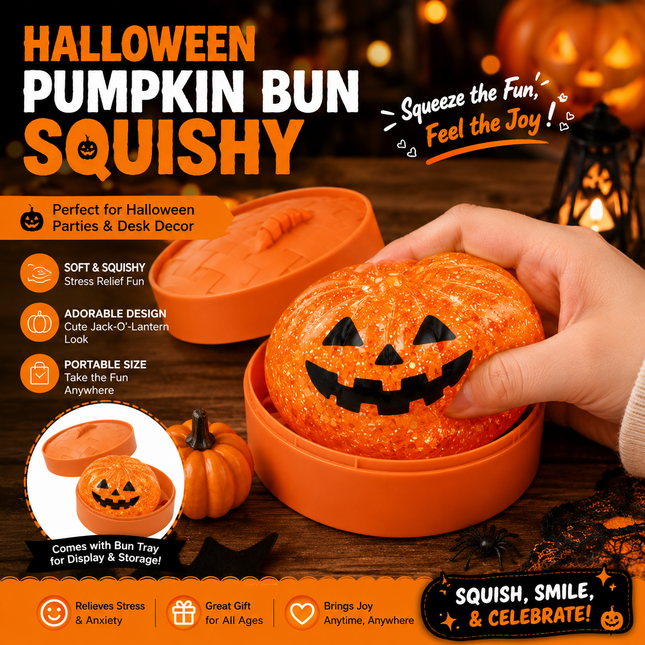 (Orange pumpkin buns) Halloween Slow-Rebound Soft Mini Bread Toy 8.5cm Stress-Relieving Squeeze Toy