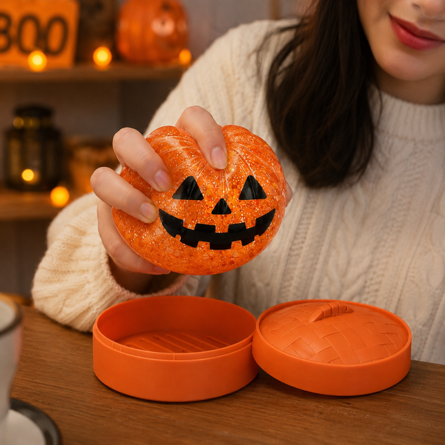 (Orange pumpkin buns) Halloween Slow-Rebound Soft Mini Bread Toy 8.5cm Stress-Relieving Squeeze Toy – product detail