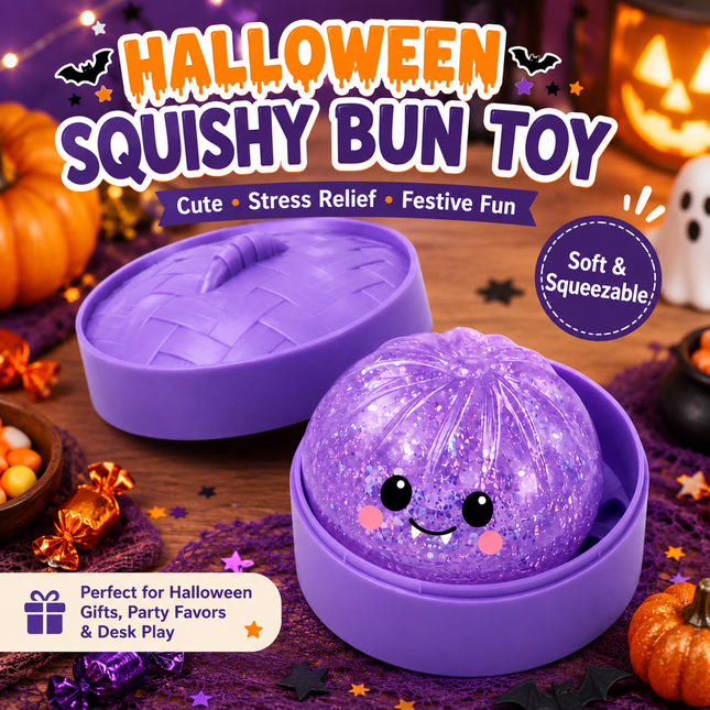 (Purple Crystal Buns) Halloween Slow-Rebound Soft Mini Bread Toy 8.5cm Stress-Relieving Squeeze Toy
