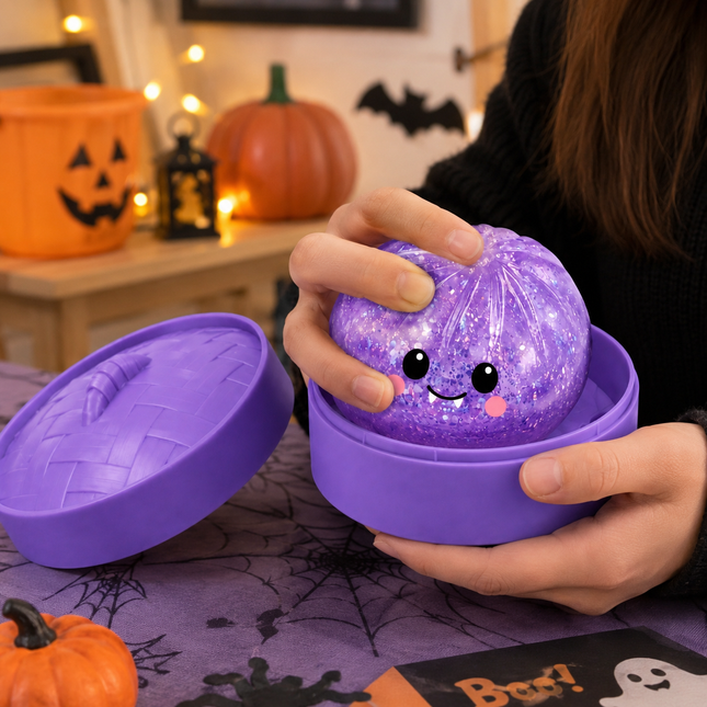 (Purple Crystal Buns) Halloween Slow-Rebound Soft Mini Bread Toy 8.5cm Stress-Relieving Squeeze Toy – product detail