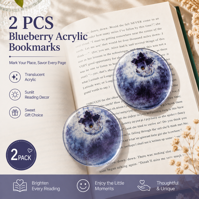 2PCS Cute Blueberries Acrylic Bookmarks Fruit Transparent Reading Bookmarks Aesthetic Page Markers for Book