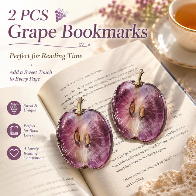 2PCS Cute Grapes Acrylic Bookmarks Fruit Transparent Reading Bookmarks Aesthetic Page Markers for Book
