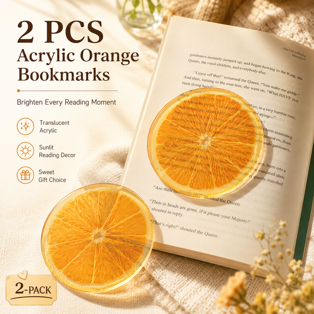 2PCS Cute Oranges Acrylic Bookmarks Fruit Transparent Reading Bookmarks Aesthetic Page Markers for Book