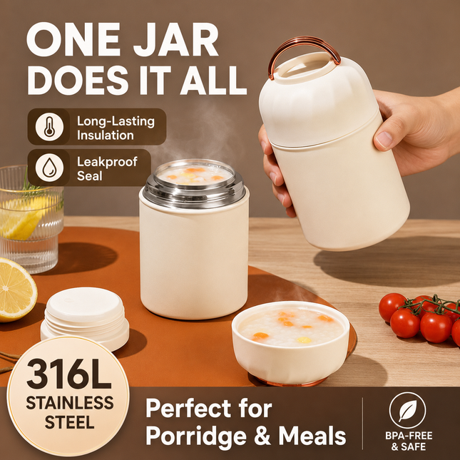 White 850ml Thermal Food Jar with Spoon Portable Insulated Lunch Container Vacuum Soup Cup Leakproof – product detail