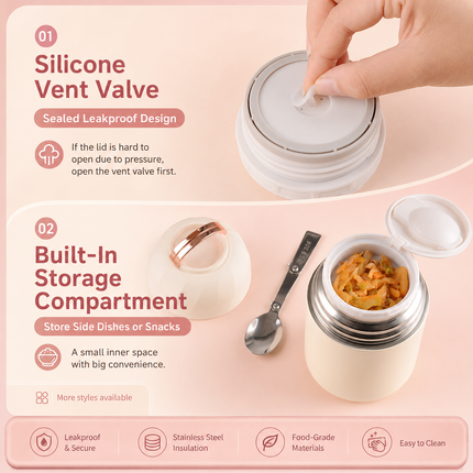 Red 500ml Thermal Food Jar with Spoon Portable Insulated Lunch Container Vacuum Soup Cup Leakproof Food Flask for Office Travel Camping Stew Rice Porridge Meal Prep