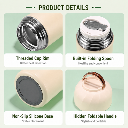 Red 500ml Thermal Food Jar with Spoon Portable Insulated Lunch Container Vacuum Soup Cup Leakproof Food Flask for Office Travel Camping Stew Rice Porridge Meal Prep
