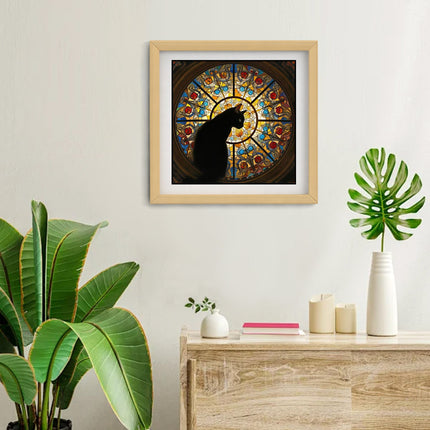 L size Cat Stained Glass Wooden Puzzle Irregular Shaped Jigsaw Puzzle High Difficulty Wooden Brain Teaser Cathedral Black Cat Mosaic Puzzle Gift for Puzzle Lovers Home Decor