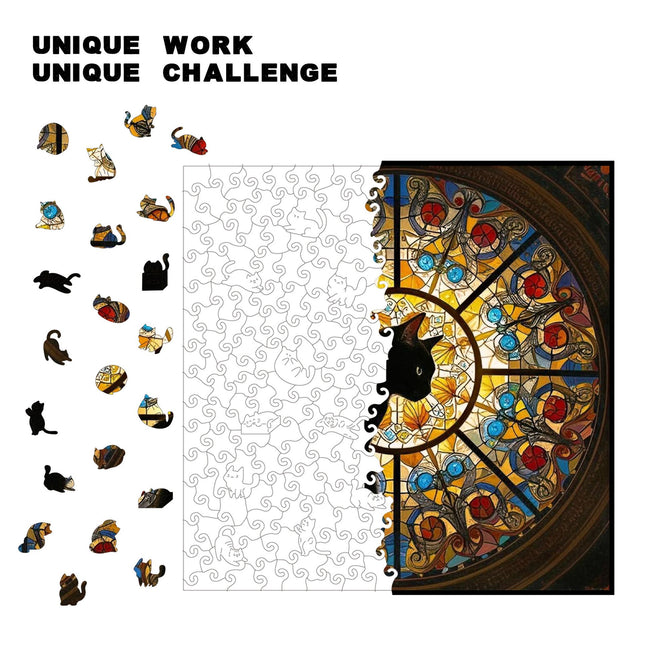 M size Cat Stained Glass Wooden Puzzle Irregular Shaped Jigsaw Puzzle High Difficulty Wooden Brain – product detail