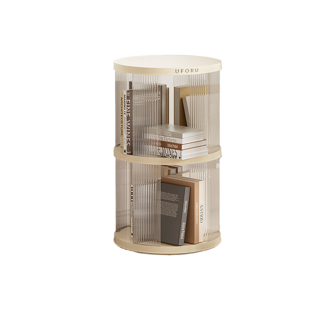 Rotating circular bookshelf 2 layers- Cream White Multi-Layer Storage Rack 40.5x40.5x69.5cm (ABS Plus PET)