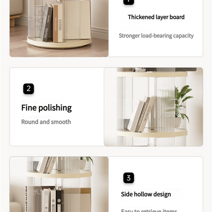 Rotating circular bookshelf 2 layers- Cream White Multi-Layer Storage Rack, 40.5x40.5x69.5cm (ABS+PET)