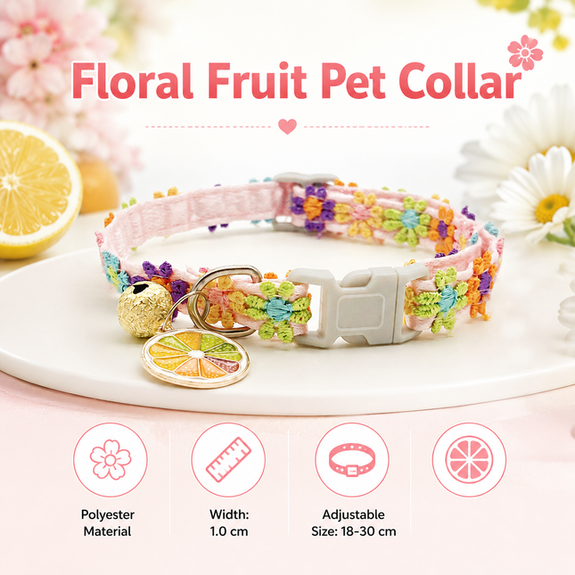 Floral Lace Pet Collar with Bell and Charm (Orange version)- Adjustable Polyester Cat Collar for