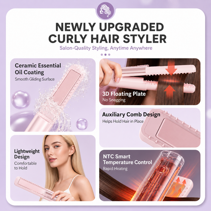 Blue Portable Cordless Hair Straightener Brush Rechargeable Mini Hair Styling Comb, USB-C Fast Charging, 4 Temperature Settings 140-220°C, Anti-Scald Design, Travel Hair Straightener for Home & On-the-Go Styling