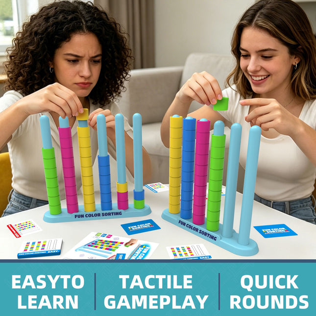 Colour Sorting Stacking Game with 50 Challenge Cards Single Player Logic Puzzle and Ring – product detail