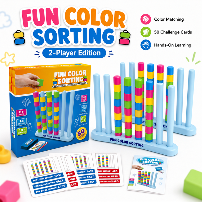 Colour Sorting Stacking Game 2 Player Edition with 50 Challenge Cards Family Board Game Educational