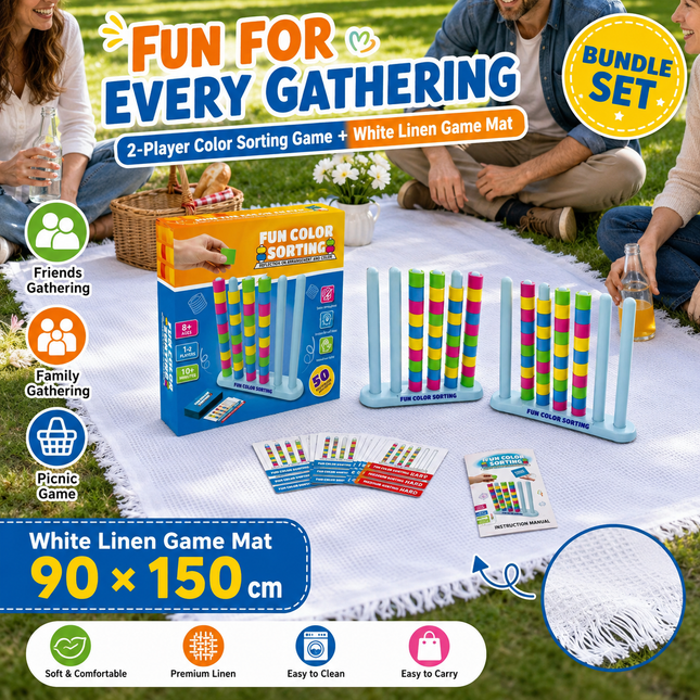 Colour Sorting Board Game Bundle with White Linen Tablecloth Blanket 90 x 150 cm 2 V888-ELOSUNG54820