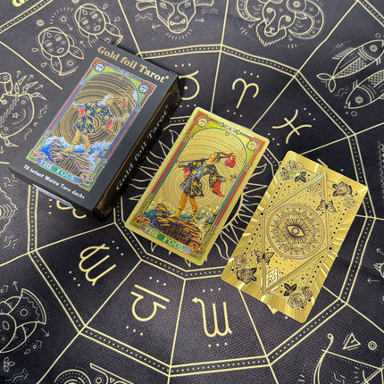 Gold Foil Eye Paper Box Tarot Cards Waterproof PVC Plastic 78 Card Tarot Deck, Classic Gold Foil Divination Oracle Cards, Durable Shuffle Friendly Mystic Gift for Beginners and Collectors