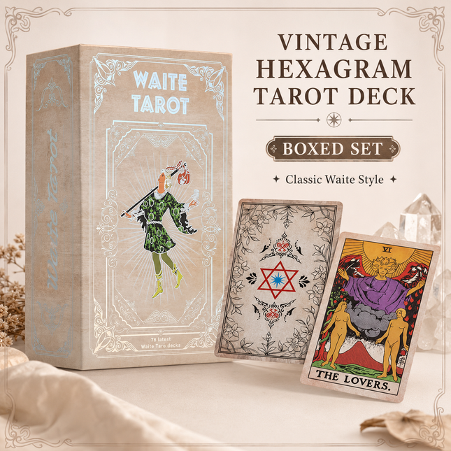 Vintage Hexagram Tarot Deck Boxed Set Waterproof PVC Plastic 78-Card Waite Tarot Cards Classic