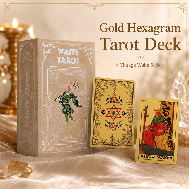 Gold Foil Hexagram Tarot Deck Boxed Set Waterproof PVC Plastic 78-Card Waite Tarot Cards