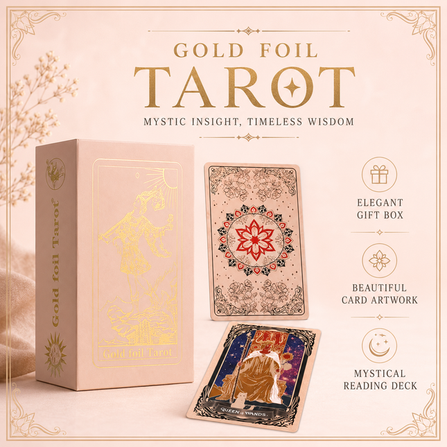 Gold Foil Tarot Deck Flower Love Boxed Set Waterproof PVC Plastic 78-Card Waite Tarot Cards