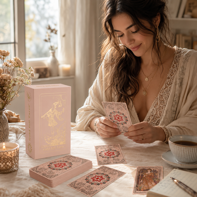 Gold Foil Tarot Deck Flower Love Boxed Set Waterproof PVC Plastic 78-Card Waite Tarot Cards – product detail